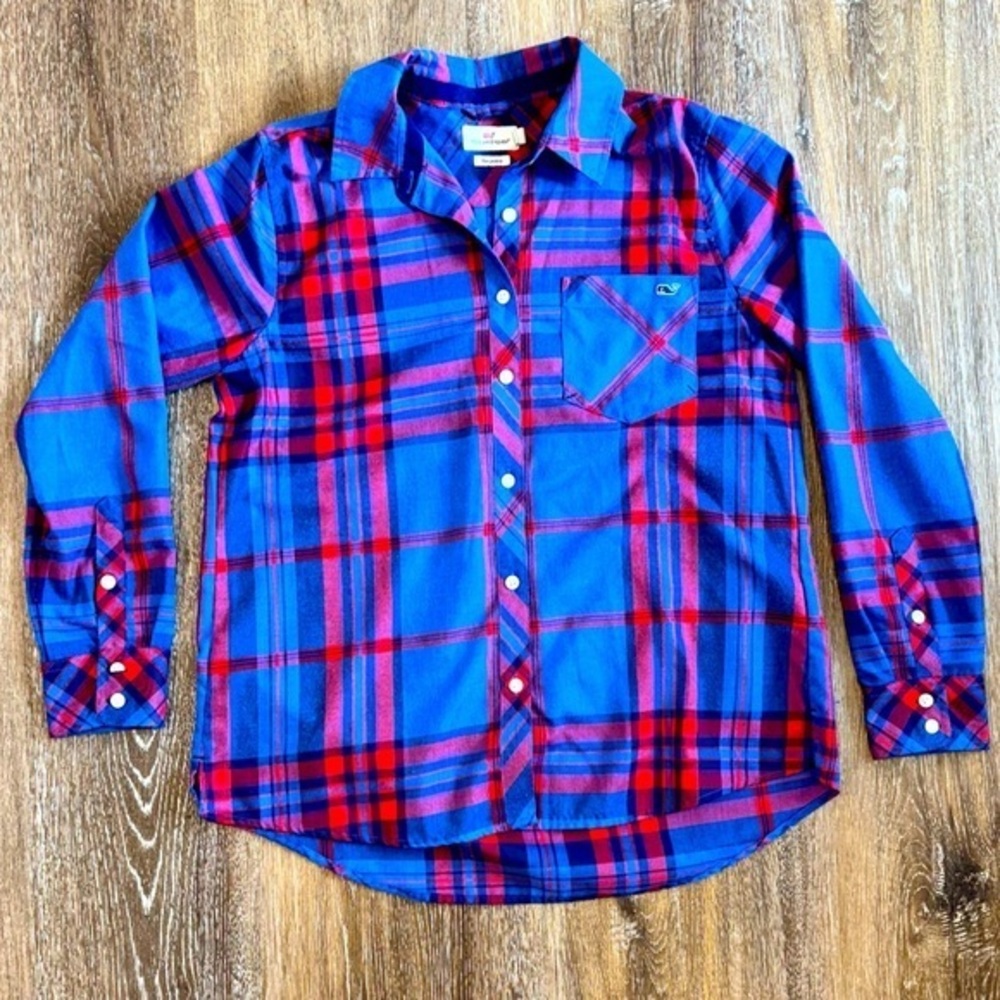 Vineyard Vines Blue and Red Plaid Button-Down Shirt